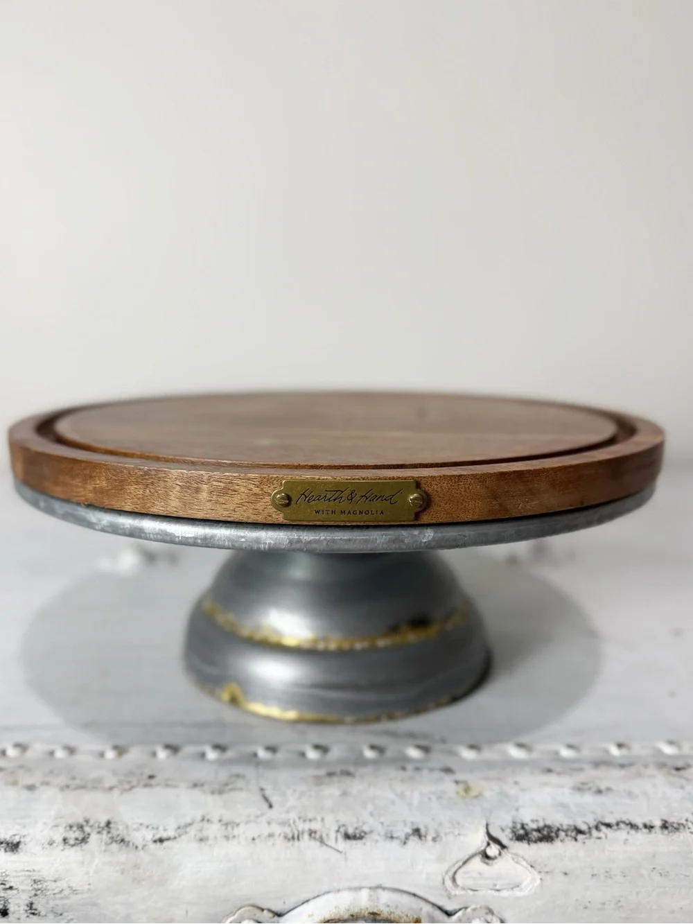 Hearth & Hand With Magnolia Rustic Wooden and Metal Cake Stand